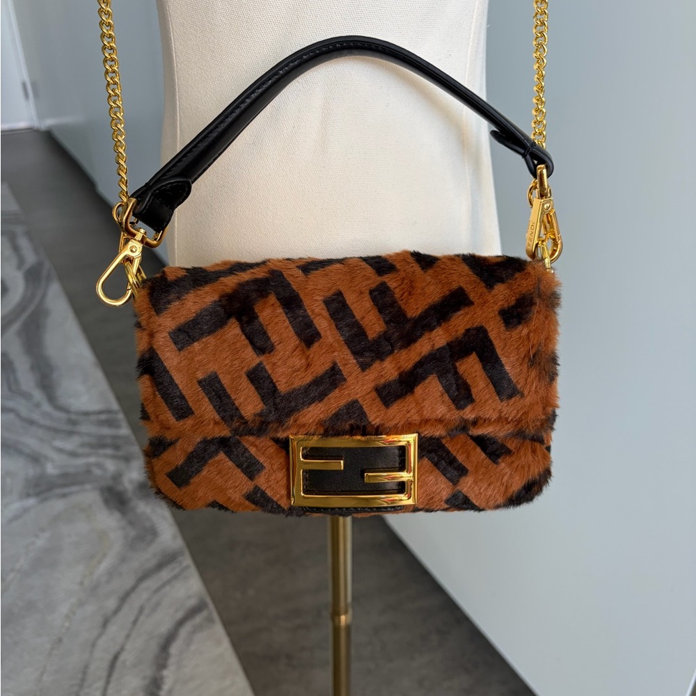 Fendi Faux Fur Crossbody Bag - Brown and Black